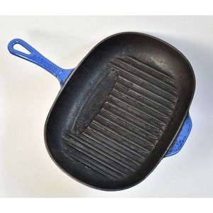 LE CREUSET Blue Griddle Cast Iron Grill It Skillet pan 12.5 inches France